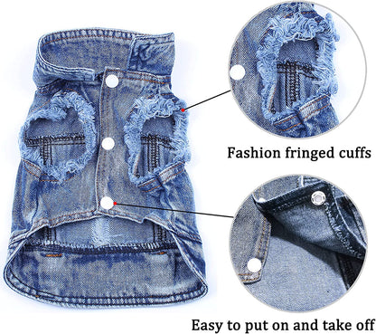 Dog Jean Jacket, Blue Denim Lapel Vest Coat T-Shirt Costume Cute Girl Boy Dog Puppy Clothes, Comfort and Cool Apparel, for Small Medium Dogs Cats, Machine Washable Dog Outfits (XL, Blue)