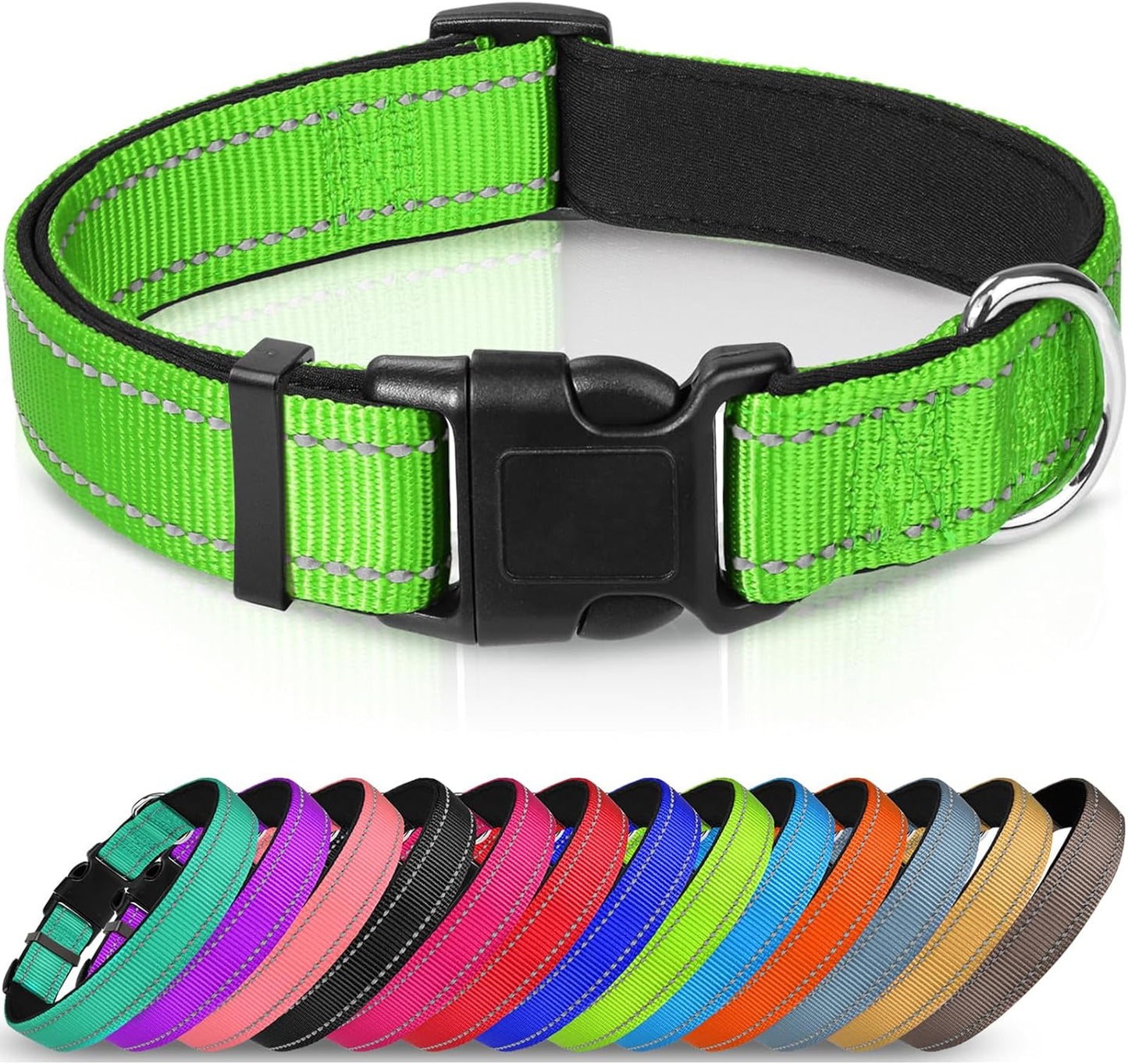 Joytale Reflective Dog Collar,Soft Neoprene Padded Breathable Nylon Pet Collar Adjustable for Puppy and Small Dogs,Green XS