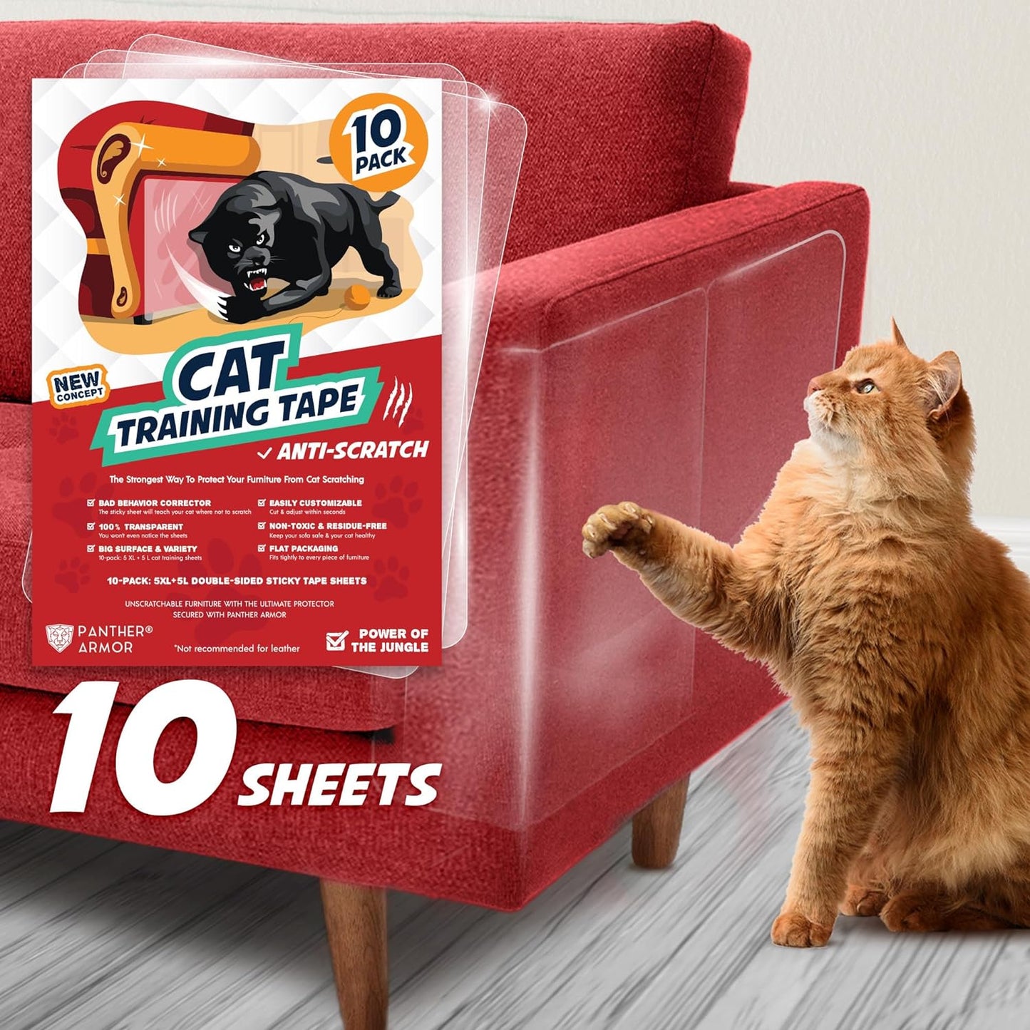 Panther Armor Cat Scratch Deterrent Double Sided anti Scratching Sticky Tape - Furniture Protector and Cat Training Tape - Couch Corner Protector for Cats (12-Pack)