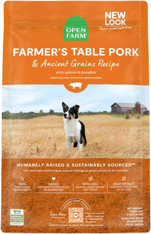 Open Farm Ancient Grains Dry Dog Food, Humanely Raised Meat Recipe with Wholesome Grains and No Artificial Flavors or Preservatives (Farmer'S Table Pork Ancient Grain, 22 Pound (Pack of 1))