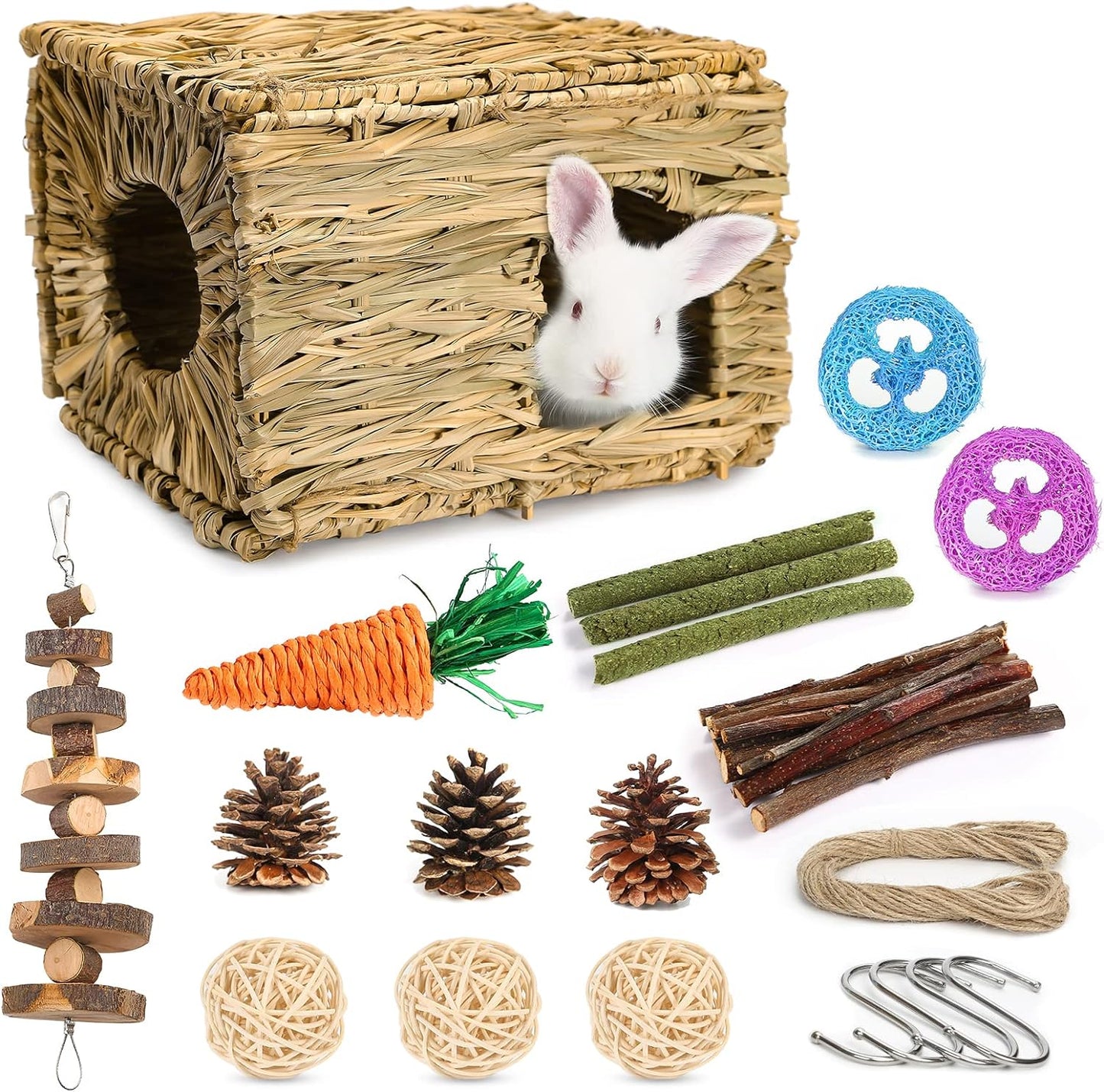 Bunny Grass House-Hand Made Edible Natural Grass Hideaway Comfortable Playhouse for Rabbits, Guinea Pigs and Small Animals to Play,Sleep and Eat