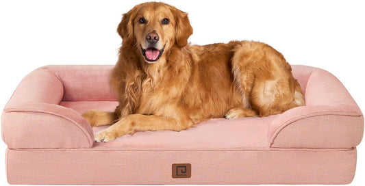 EHEYCIGA Orthopedic Dog Beds for Extra Large Dogs, Waterproof Memory Foam XL Dog Bed with Sides, Non-Slip Bottom and Egg-Crate Foam Big Dog Couch Bed with Washable Removable Cover, Dusty Pink