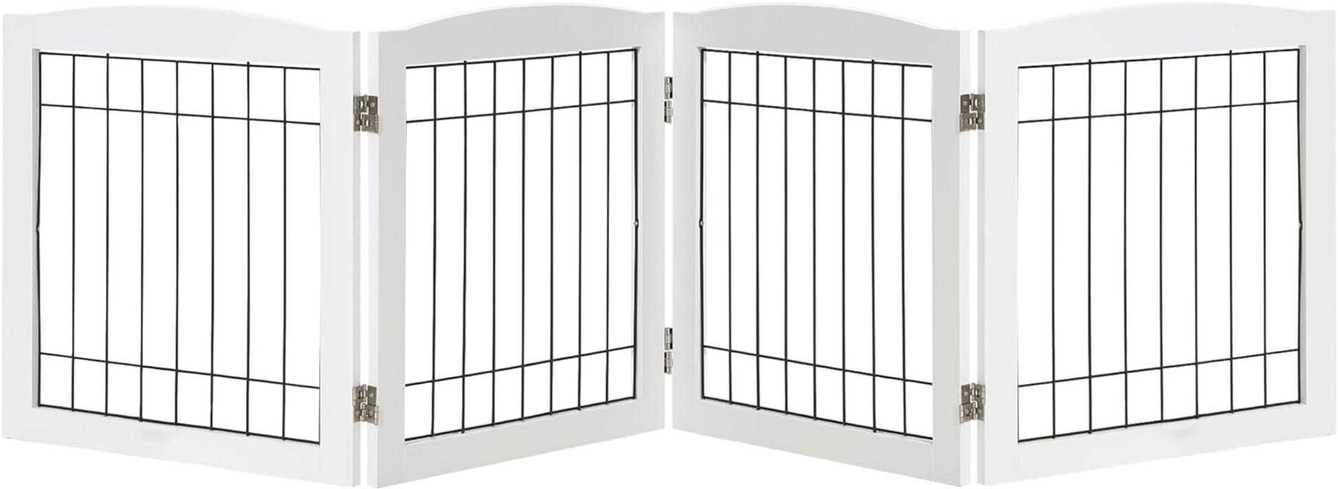 LZRS Sturdy Wood Pet Gate, Freestanding Wire Dog Gate Safety Fence Indoor, Foldable Stair Barrier Pet Exercise for Most Furry Friends, Dog Gate for Stairs, White,24" Height-4 Panels