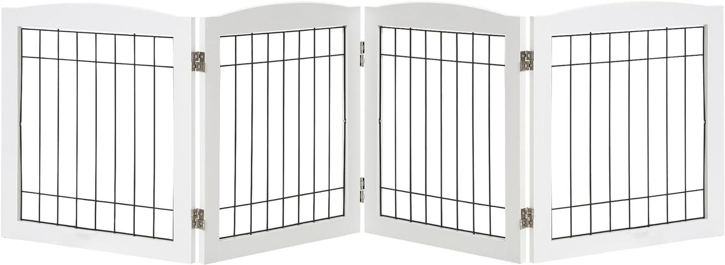 LZRS Sturdy Wood Pet Gate, Freestanding Wire Dog Gate Safety Fence Indoor, Foldable Stair Barrier Pet Exercise for Most Furry Friends, Dog Gate for Stairs, Walnut,24" Height-6 Panels