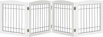 LZRS Sturdy Wood Pet Gate, Freestanding Wire Dog Gate Safety Fence Indoor, Foldable Stair Barrier Pet Exercise for Most Furry Friends, Dog Gate for Stairs,24" Height-4 Panels