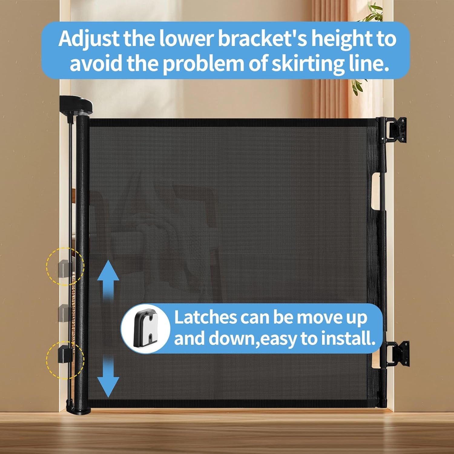 Retractable Baby Gate,Mesh Baby Gate or Mesh Dog Gate,33" Tall,Extends up to 55" Wide,Child Safety Gate for Doorways, Stairs, Hallways, Indoor/Outdoor（Black,33"X55"