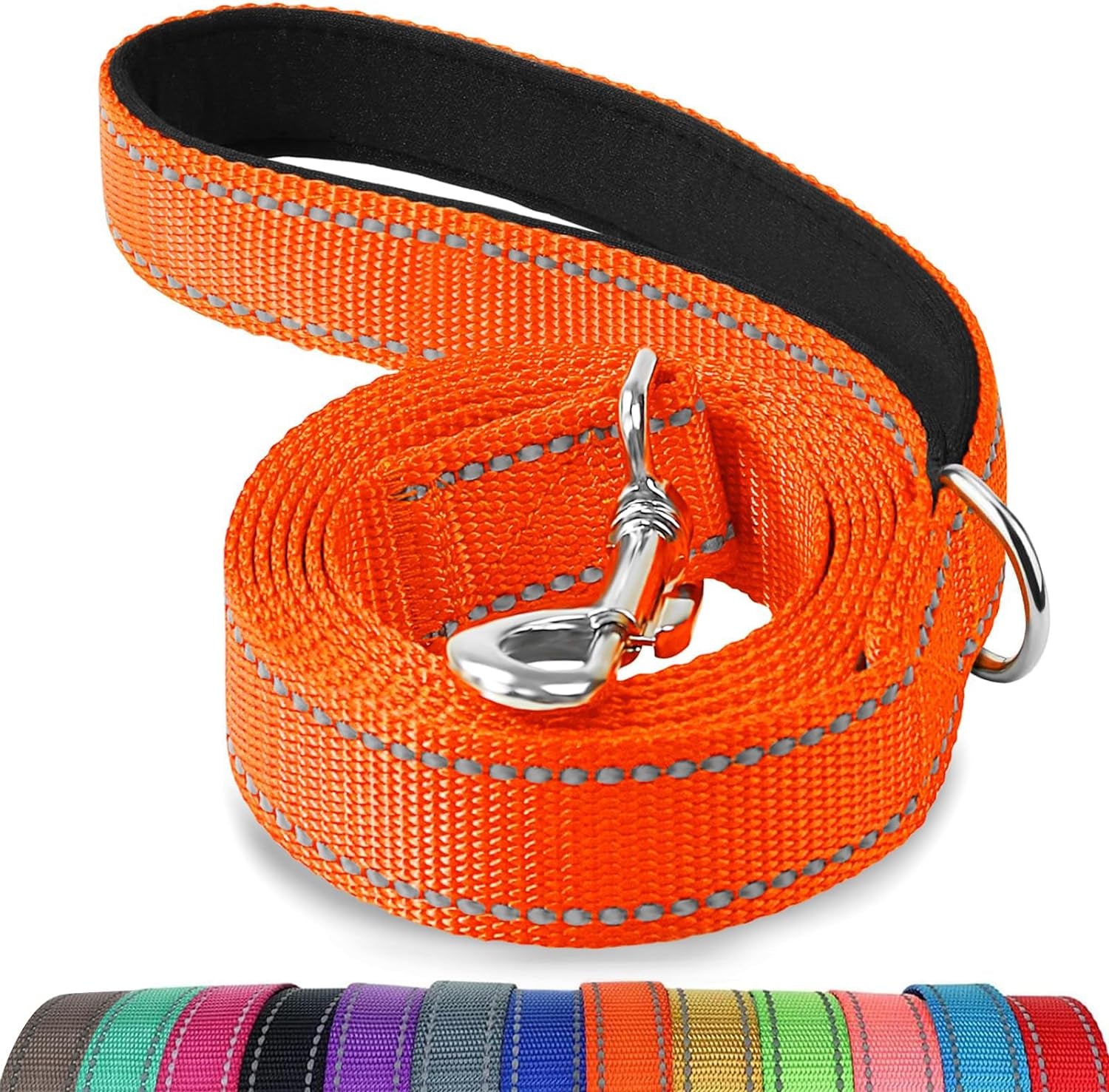 Joytale Double-Sided Reflective Dog Leash, 6 FT/5 FT/4 FT, Padded Handle Nylon Dogs Leashes for Medium & Large Dogs Walking, Orange, 6FT