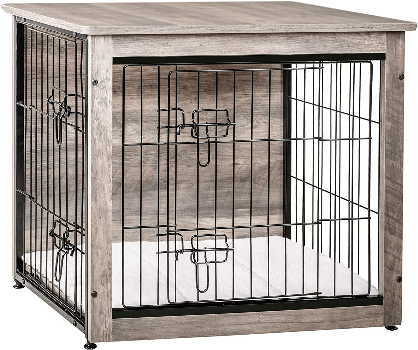 DWANTON Dog Crate Furniture with Cushion, Wooden Dog Crate with Double Doors, Dog Furniture, Dog Kennel Indoor for Small/Medium/Large Dog，End Table, Small, 27.2" L, Warm Brown