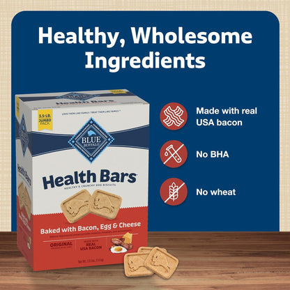 Blue Buffalo Health Bars Crunchy Dog Biscuits, Oven-Baked With Natural Ingredients, Bacon, Egg & Cheese, 3-lb. Box