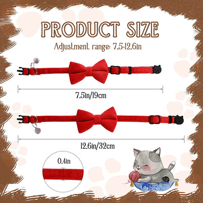 2 Pcs Safety Cat Collar with Bell Breakaway Bow Tie Cat Collar Adjustable Velvet Kitten Collars Small Puppy Bowtie Collar for Wedding Birthday Party