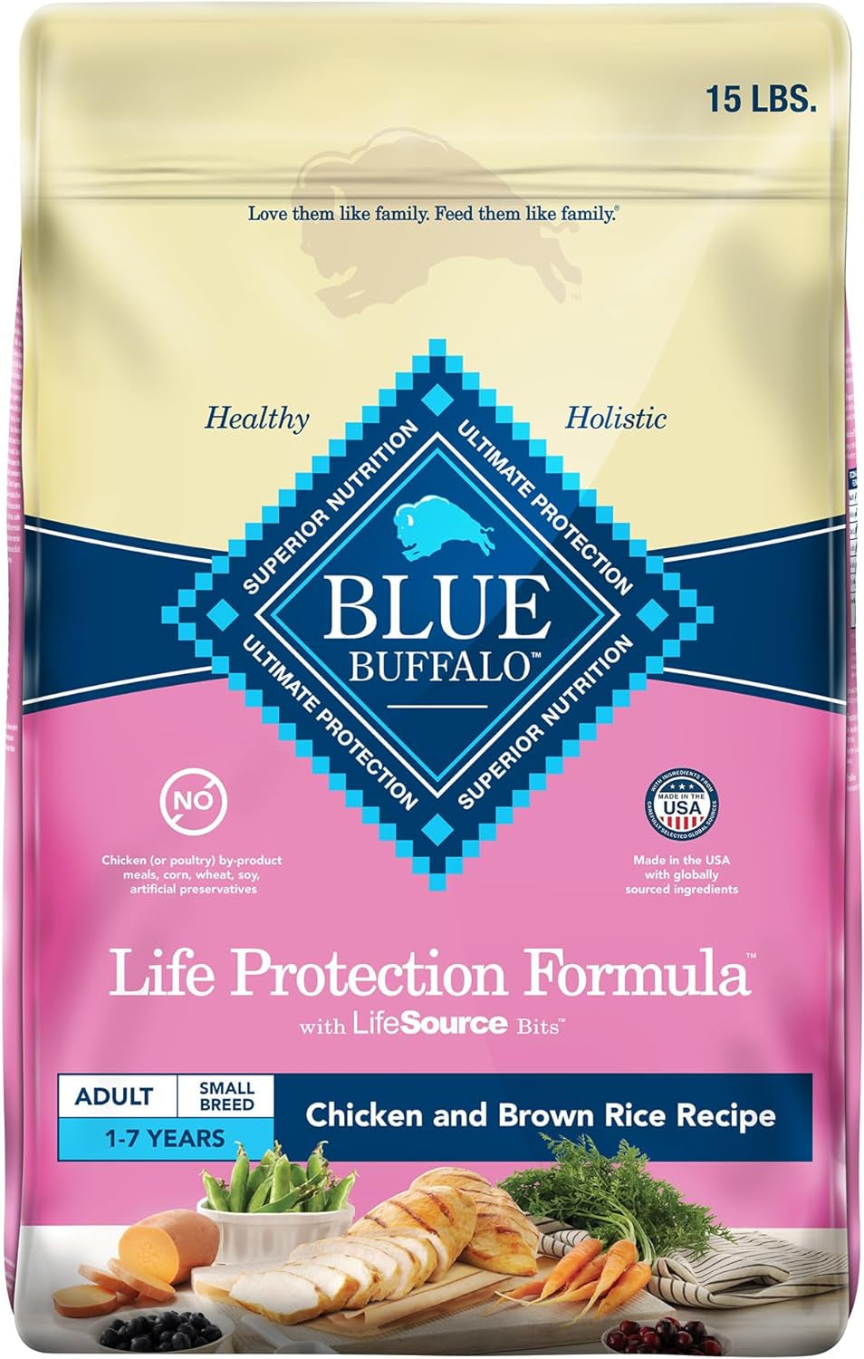 Blue Buffalo Life Protection Formula Adult Small Breed Dry Dog Food, Supports High Energy Needs, Made with Natural Ingredients, Chicken & Brown Rice Recipe, 15-Lb. Bag