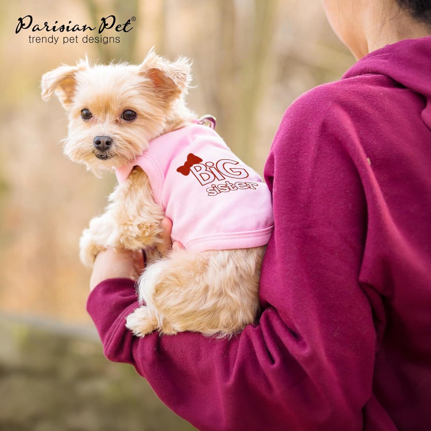 Parisian Pet Dog T-Shirt with Embroidered 'I Love My Mommy' Words - 100% Cotton, Pink Dog Clothes - Breathable Sleeveless Pet Vest - Machine Washable Dog Shirts for Small Dogs