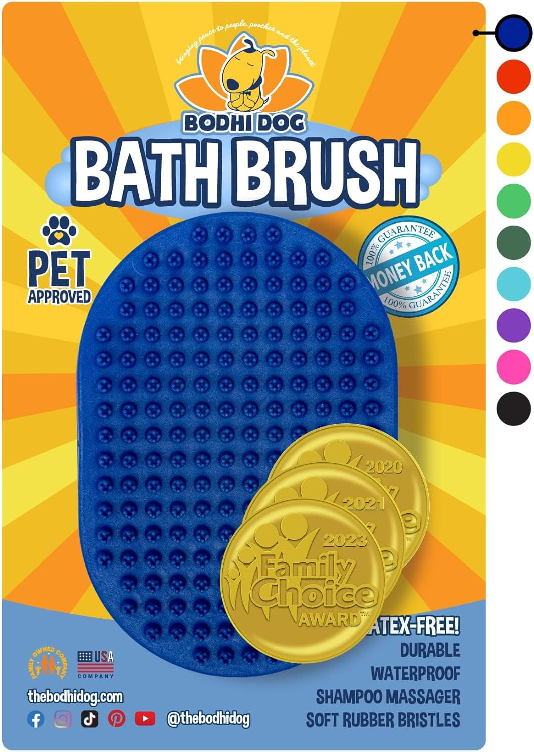 Bodhi Dog New Grooming Pet Shampoo Brush | Soothing Massage Rubber Bristles Curry Comb for Dogs & Cats Washing