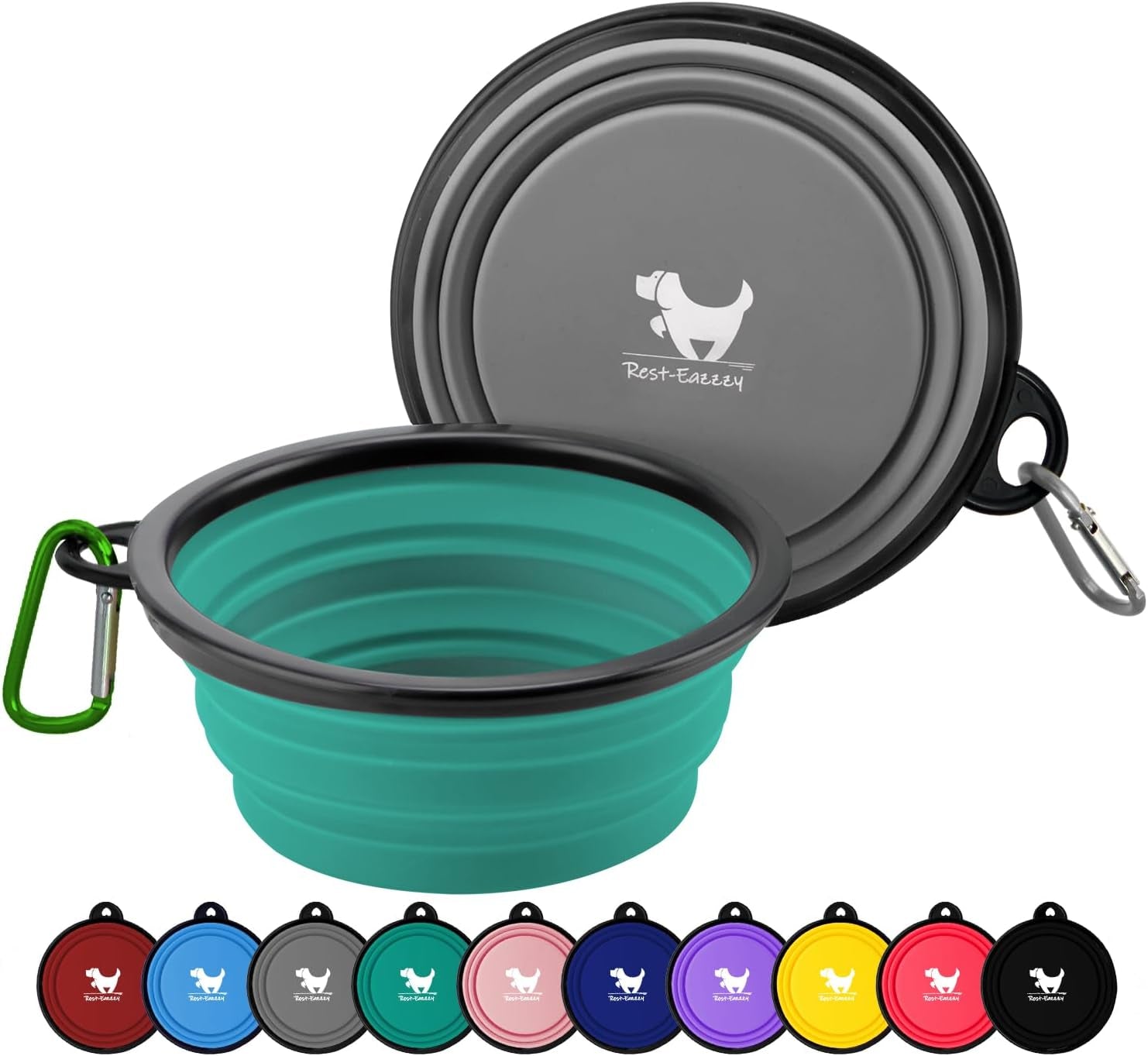 Rest-Eazzzy Large Collapsible Dog Bowls 1000 Ml, 2-Pack Dog Portable Water Bowl for Dogs Cats Pet Foldable Feeding Watering Dish for Traveling Camping Walking with 2 Carabiners, BPA Free