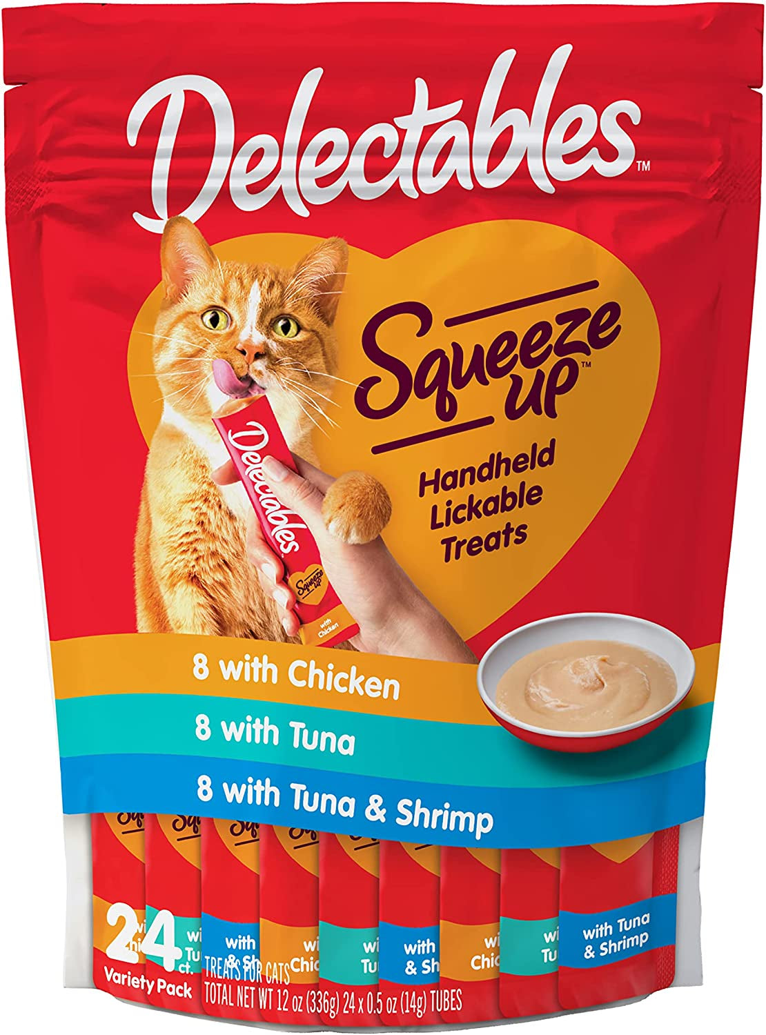 Hartz Delectables Squeeze up Interactive Lickable Wet Cat Treats for Adult & Senior Cats, Chicken & Tuna, 10 Count,5 Oz