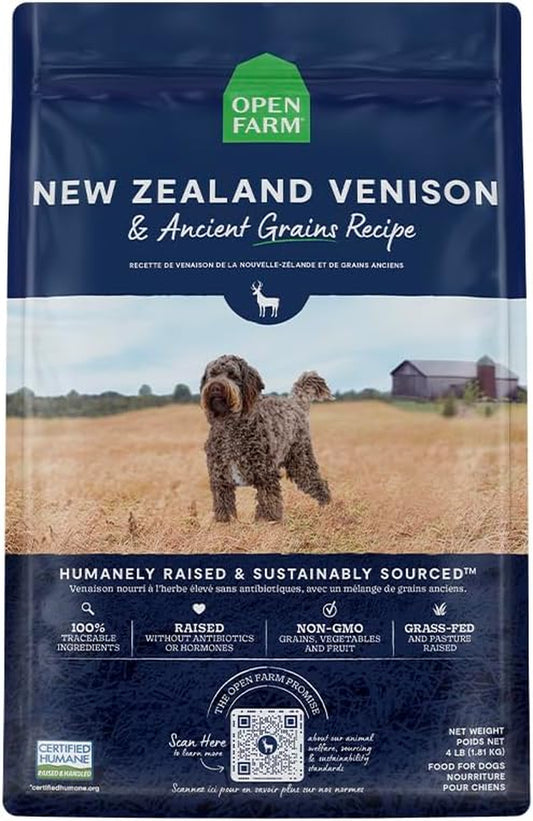 Open Farm Ancient Grains Dry Dog Food, Humanely Raised Meat Recipe with Wholesome Grains and No Artificial Flavors or Preservatives (New Zealand Venison Ancient Grain, 22 Pound (Pack of 1))