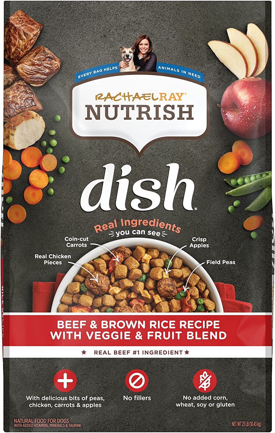 Rachael Ray Nutrish Dish Premium Dry Dog Food, Beef & Brown Rice Recipe with Veggies, Fruit & Chicken, 23 Pound Bag