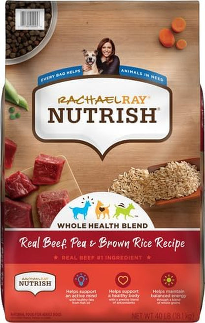 Rachael Ray Nutrish Premium Natural Dry Dog Food, Real Beef, Pea, & Brown Rice Recipe, 40 Pound Bag (Packaging May Vary)