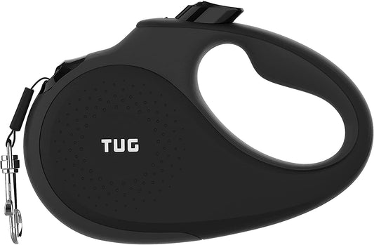 TUG Tiny 360° Tangle-Free Retractable Dog Leash with Anti-Slip Handle | 10 Ft Nylon Tape | One-Handed Brake, Pause, Lock (Black/Grey)