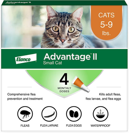 Advantage II Small Cat Vet-Recommended Flea Treatment & Prevention | Cats 5-9 Lbs. | 4-Month Supply