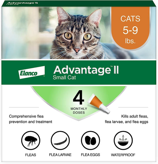 Advantage II Small Cat Vet-Recommended Flea Treatment & Prevention | Cats 5-9 Lbs. | 4-Month Supply