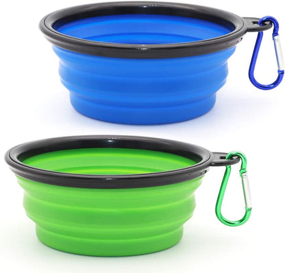 Dog Bowl Pet Collapsible Bowls, 2 Pack Collapsible Dog Water Bowls for Cats Dogs, Portable Pet Feeding Watering Dish for Walking Parking Traveling with 2 Carabiners (Small, Bule+Pink)