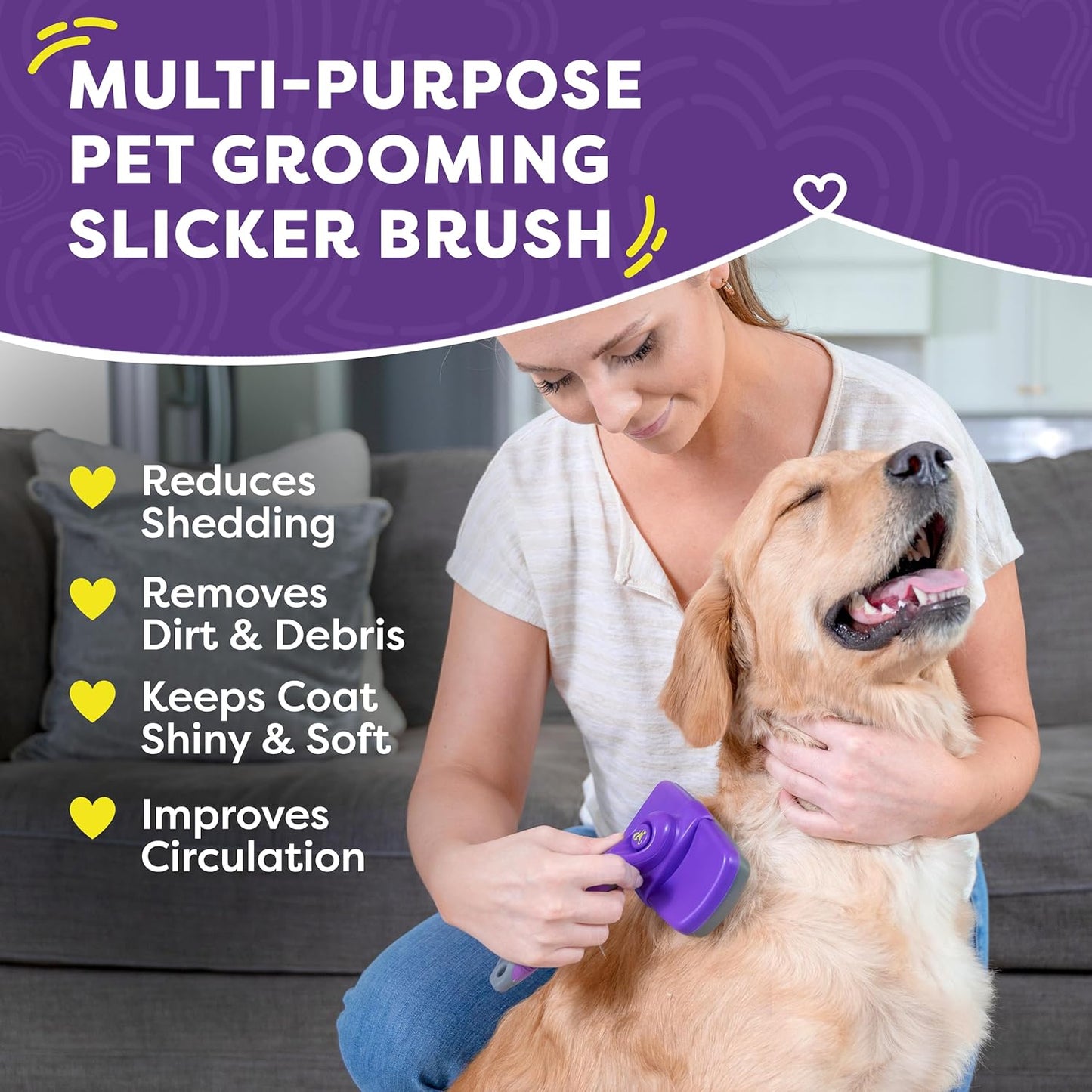 Hertzko Dog & Cat Brush, Dog Brush for Shedding, Cat & Dog Grooming, Self Cleaning Slicker Brush for Pets, Grooming Brushes for Long Short Haired Dogs Cats, Small Size Deshedding Brush, Rake, Comb