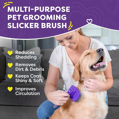 Hertzko Dog & Cat Brush, Dog Brush for Shedding, Cat & Dog Grooming, Self Cleaning Slicker Brush for Pets, Grooming Brushes for Long Short Haired Dogs Cats, Small Size Deshedding Brush, Rake, Comb