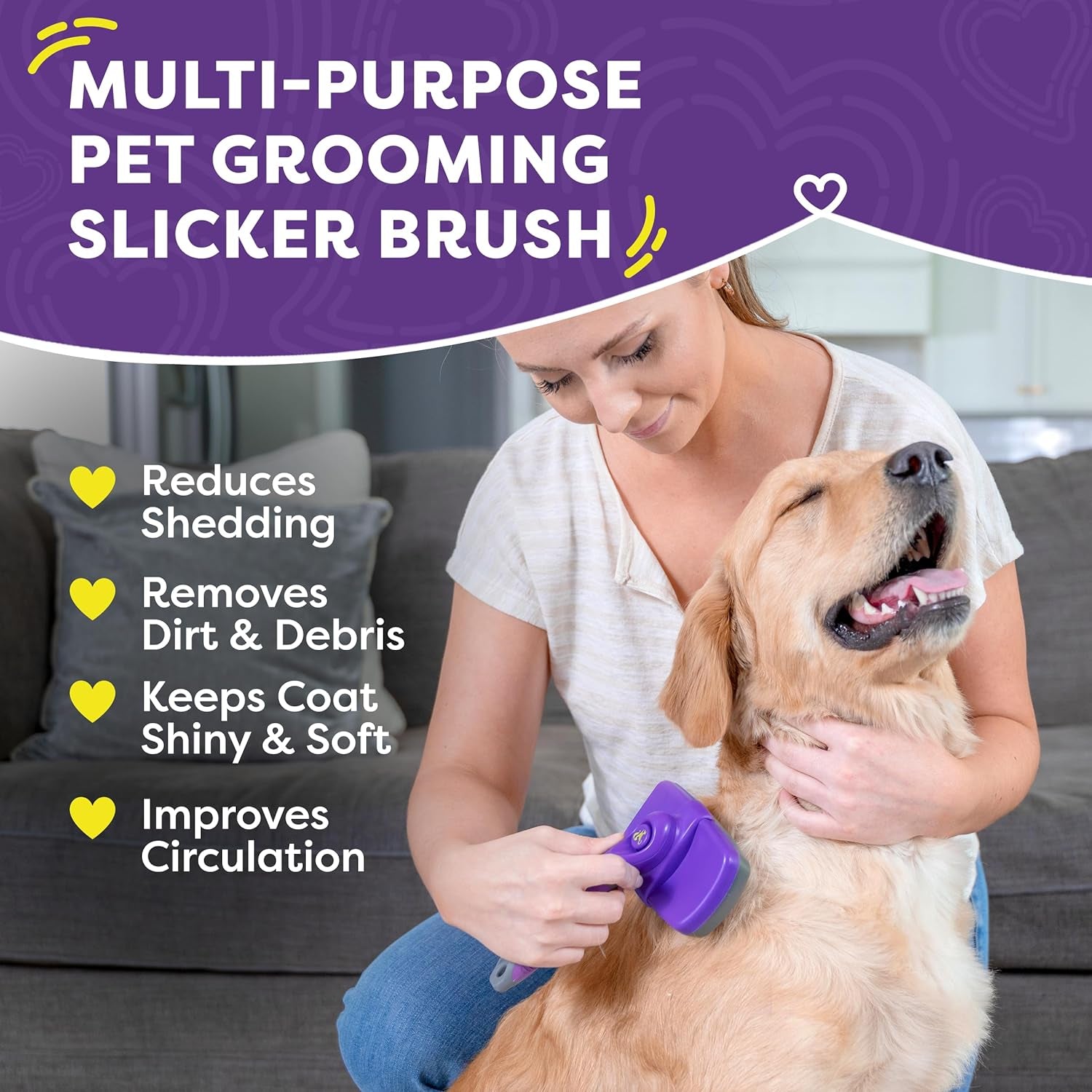 Hertko Dog & Cat Brush, Dog Brush for Shedding, Cat & Dog Grooming, Self Cleaning Slicker Brush for Pets, Grooming Brushes for Long Short Haired Dogs Cats, Deshedding Brush Rake | Original + Scissors