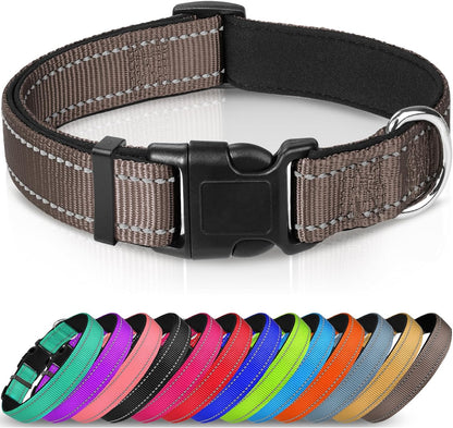 Joytale Reflective Dog Collar,Soft Neoprene Padded Nylon Pet Collar Adjustable for Extra Large Dogs,Brown,Xlarge