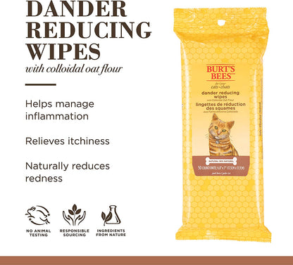 Burt'S Bees for Pets Anti-Hairball Cat Wipes | Grooming Cat Wipes for Hairball Control | Cruelty Free, Sulfate & Paraben Free, Ph Balanced for Cats - Made in the USA, 50 Ct