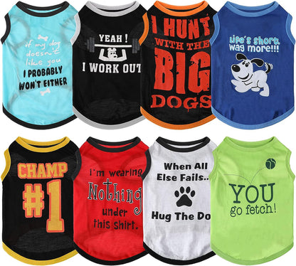 8 Pieces Puppy T Shirts Pet Printed Clothes with Funny Letters Summer Cool Breathable Dog Outfit Soft Dog Sweatshirt for Cats (Cute Pattern,Small)