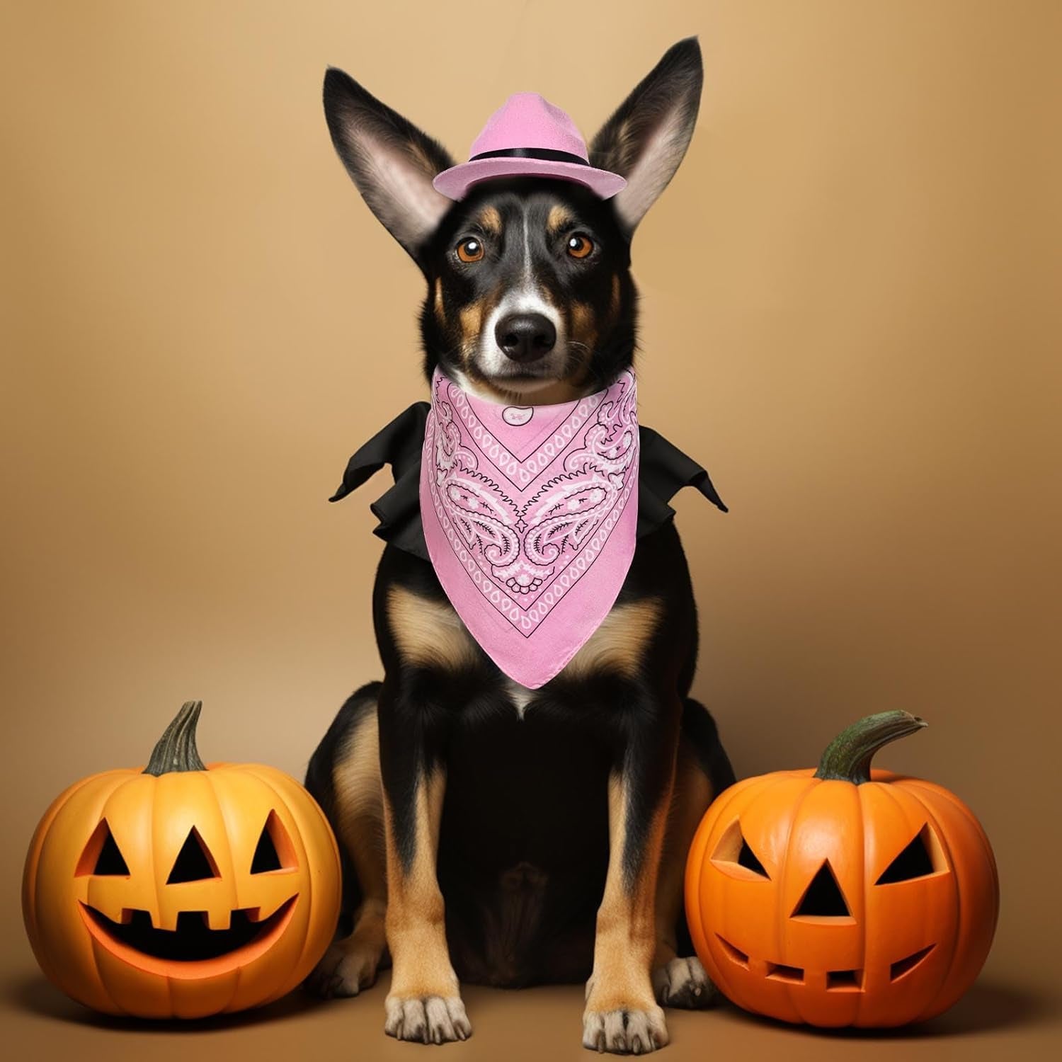 Dog Halloween Costumes Pet Cowboy Costume for Dogs Cat Cowboy Hat with Bandana Scarf Set Party Accessories (Pink)