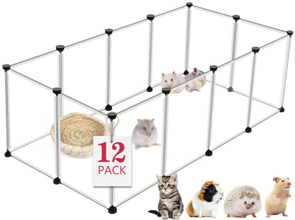 12 Panels Transparent Small Animals Playpen,48" X 24" X 16" Portable Pet Playpen,Plastic Enclosure,Puppy Play Pen for Indoors Outdoor Pet Fence for Guinea Pigs,Bunny,Ferrets,Hamsters,Hedgehogs