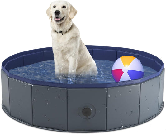 Niubya Foldable Dog Pool, Collapsible Hard Plastic Dog Swimming Pool, Portable Bath Tub for Pets Dogs and Cats, Pet Wading Pool for Indoor and Outdoor, 32 X 8 Inches