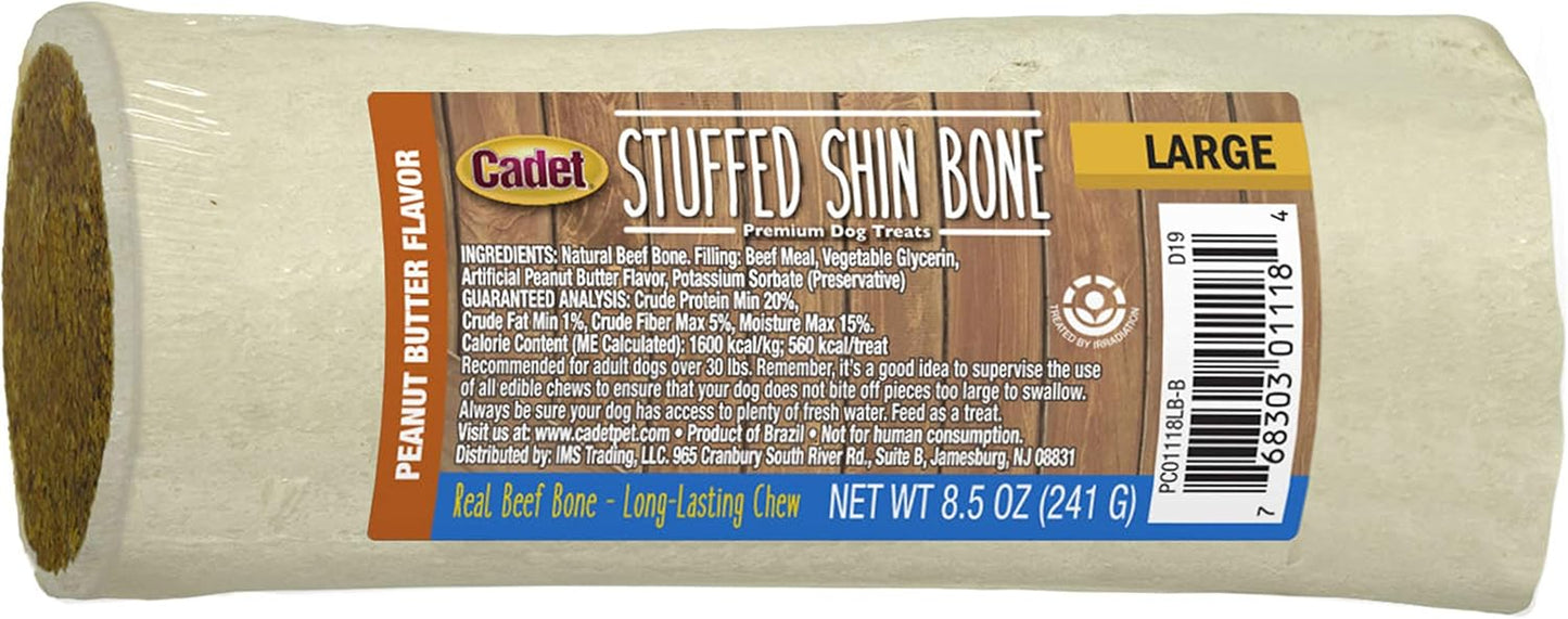 Cadet Stuffed Shin Bone - Highly Digestible, High Protein, Long-Lasting Dog Chew Bone for Aggressive Chewers, Supports Dental Health, - Peanut Butter Flavor, Large (1 Count)