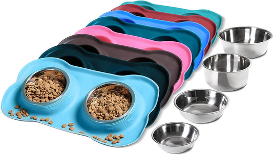 Hubulk Pet Dog Bowls 2 Stainless Steel Dog Bowl with No Spill Non-Skid Silicone Mat + Pet Food Scoop Water and Food Feeder Bowls for Feeding Small Medium Large Dogs Cats Puppies (Small, Turquoise)