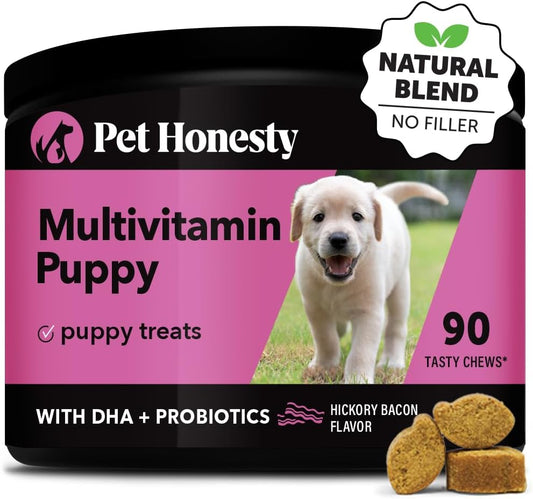 Pet Honesty Multivitamin Puppy Treats - Essential Dog Supplements & Vitamins for Learning and Cognitive Development- Probiotics, Omega Fish Oil for Health & Heart, Immune Health - Dog Health Supplies