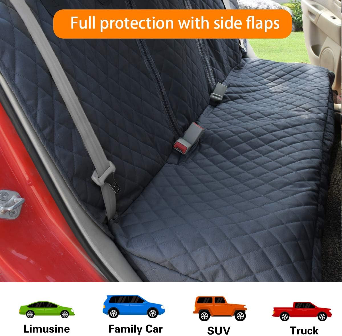 Honest Dog Car Seat Covers with Mesh Window with Side Flap for Cars, Trucks, and Suv'S - Waterproof & Nonslip Pet Seat Cover for Backseat(Black, 61”W X 51”L)