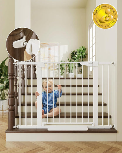 Cumbor 29.7-46" Baby Gate for Stairs, Mom's Choice Awards Winner-Auto Close Dog Gate for the House, Easy Install Pressure Mounted Pet Gates for Doorways, Easy Walk Thru Wide Safety Gate for Dog, White