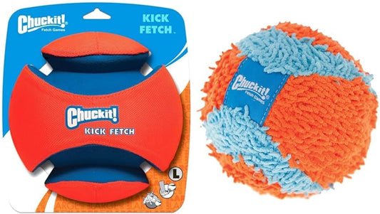 Chuckit! Kick Fetch Ball Dog Toy, Large (8 Inch) & Indoor Fetch Ball Dog Toy (4.75 Inch), Orange and Blue