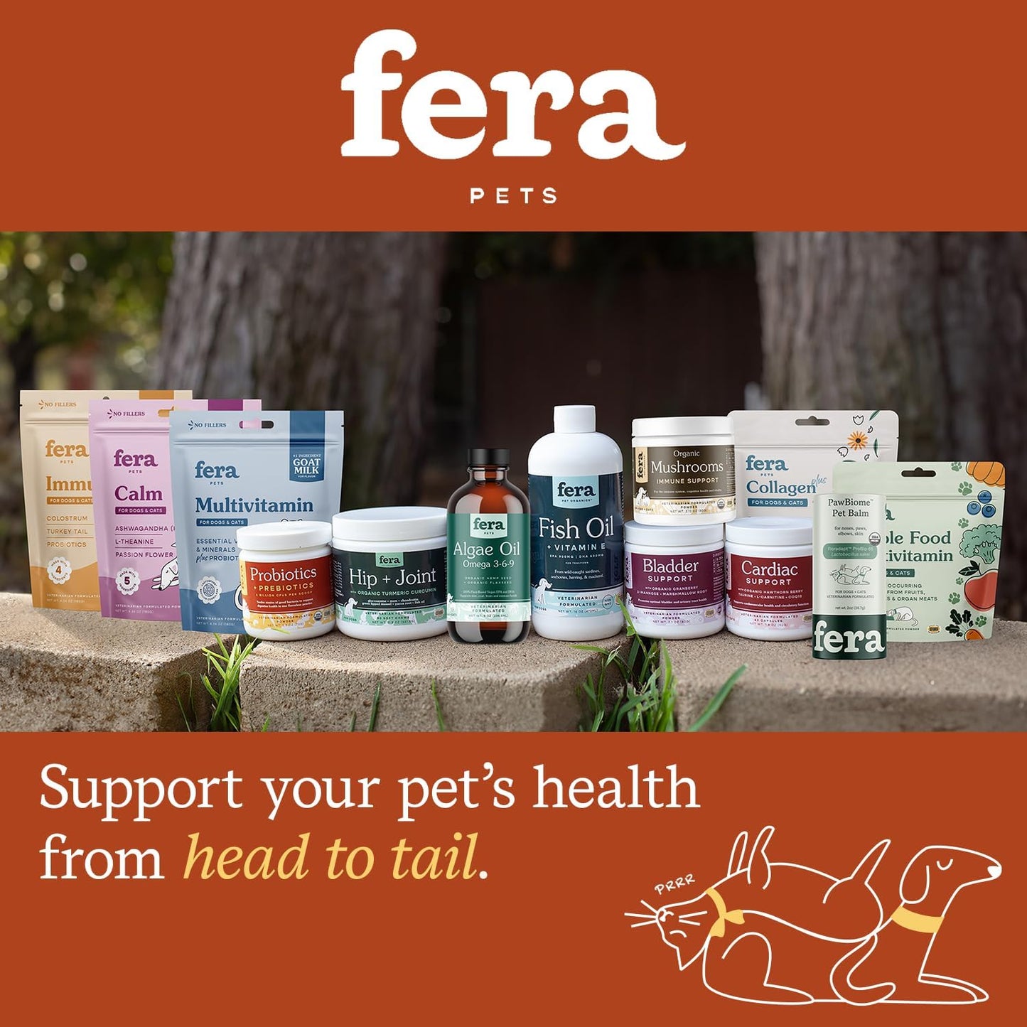 Fera Pet Organics Probiotics for Dogs & Cats - Vet Created - Cat & Dog Probiotic Supplement - 12 Strains & Prebiotics for Pet’s Digestion - 60 Scoops​