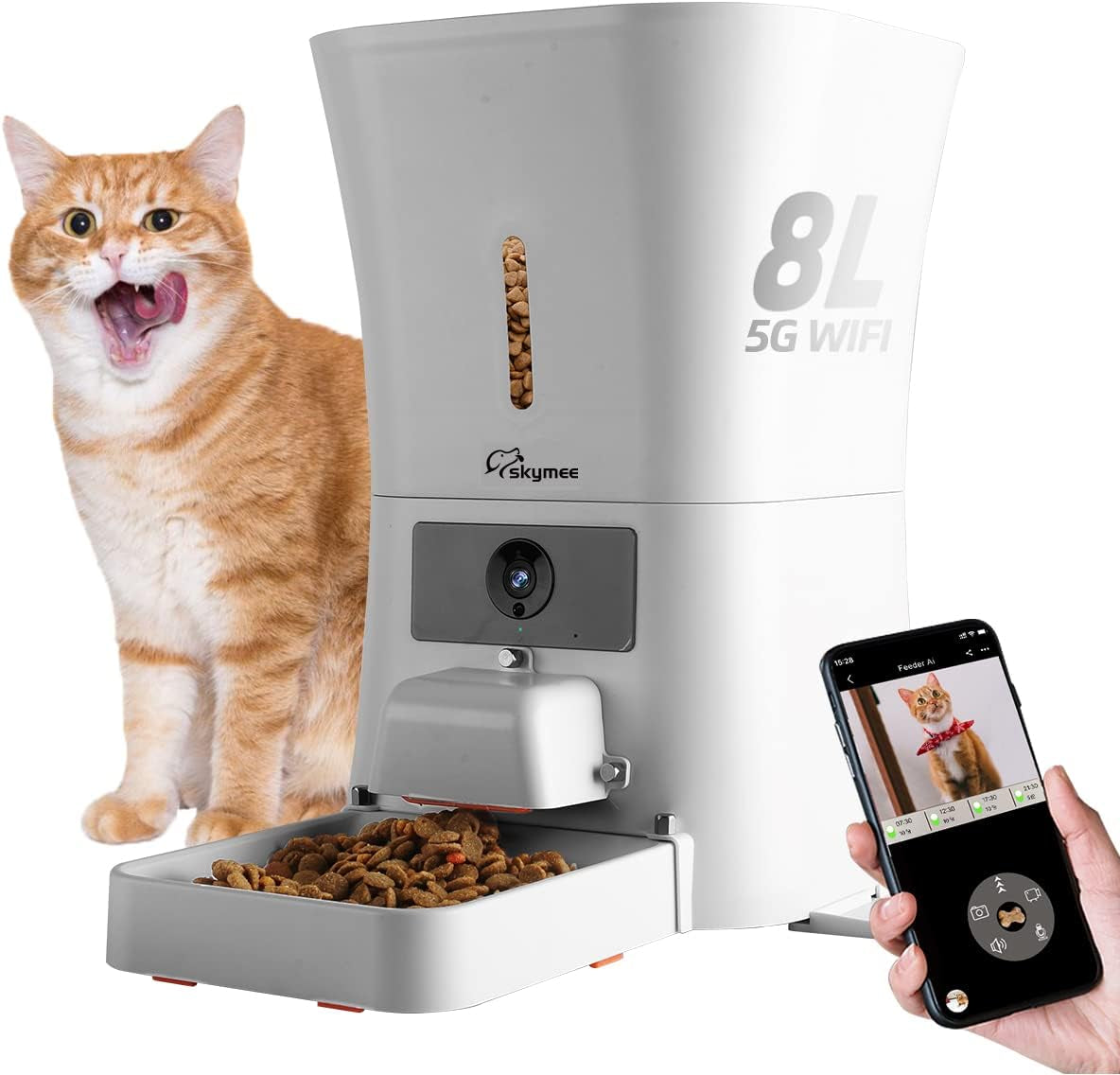 SKYMEE 8L/12L 2.4G & 5G Wifi Aautomatic Dog Feeder Large Breed & Automatic Cat Feeders -1080P Full HD Pet Camera Treat Dispenser with Night Vision and 2-Way Audio