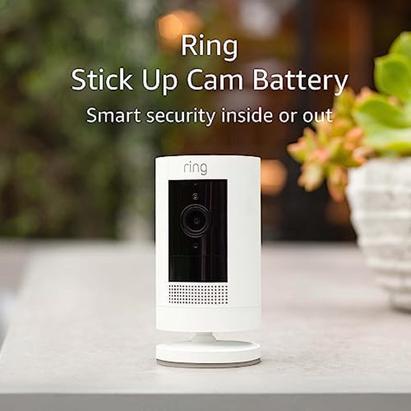 Ring Stick Up Cam Battery | Weather-Resistant Outdoor Camera, Live View, Color Night Vision, Two-way Talk, Motion alerts, Works with Alexa | White