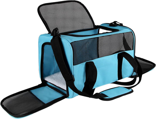 Carriers Soft-Sided Pet Carrier Large Carrier for Medium Large Cats Dogs under 35Lbs,Breathable Ventilated Design,Collapsible Roomy Carrier with Airline Approved(X-Large,Blue)