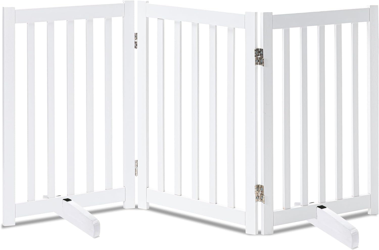 LZRS Solid Hardwood Freestanding Pet Gate,Wooden Dog Gates for Doorways,Nature Wood Dog Gates for the House,Dog Gate for Stairs,Freestanding Indoor Gate Safety Fence,White,30" Height-3 Panels