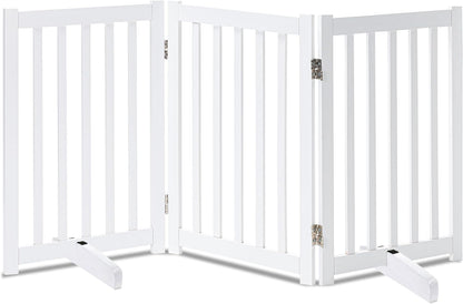 LZRS Solid Hardwood Freestanding Pet Gate,Wooden Dog Gates for Doorways,Nature Wood Dog Gates for the House,Dog Gate for Stairs,Freestanding Indoor Gate Safety Fence,White,30" Height-3 Panels