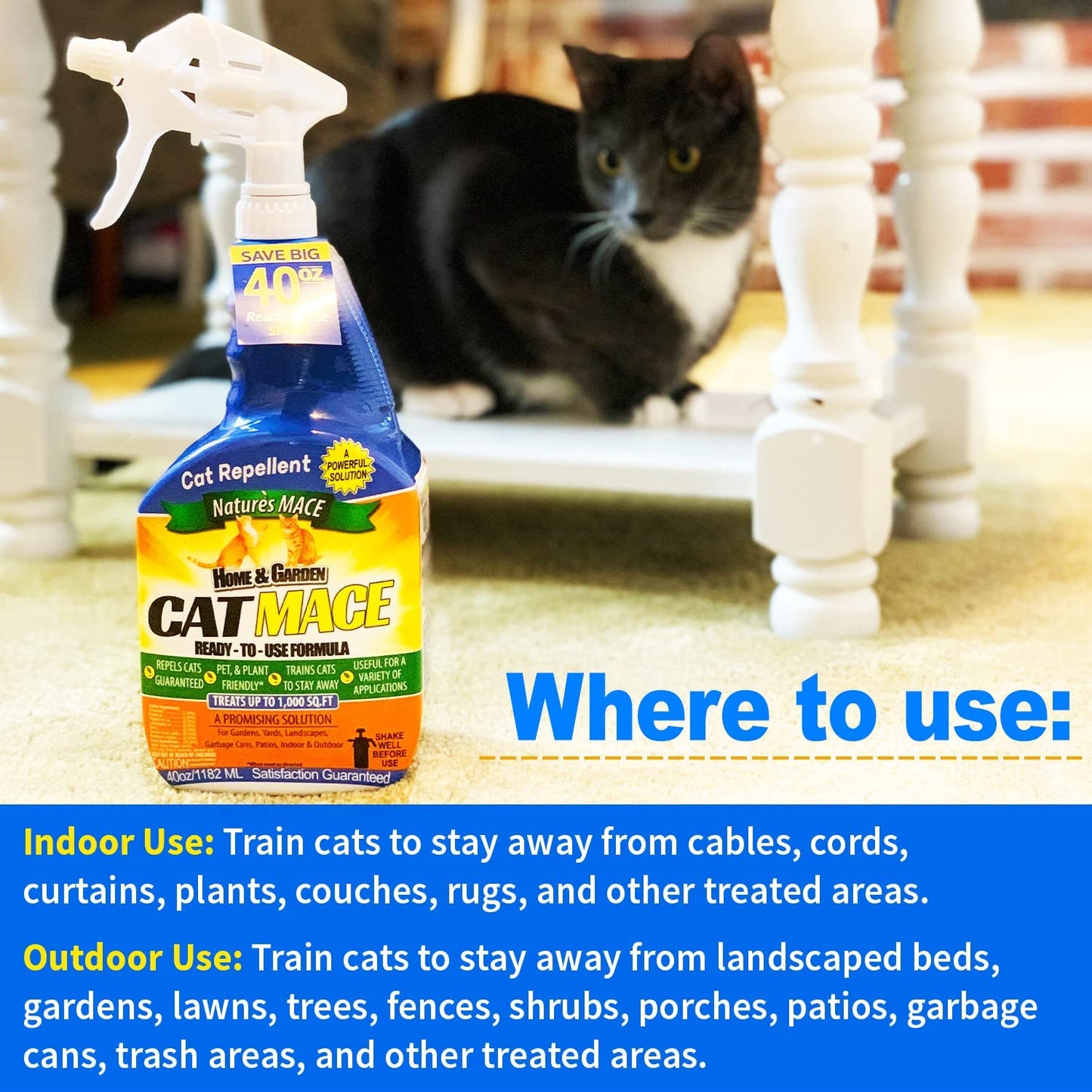 Nature’S MACE 40Oz Concentrate Cat Repellent, Treats 15,000 Sq. Ft., Keep Cats Out, Train Your Cat to Stay Out, Cat Training Tool, Cat Deterrent Indoor & Outdoor, Cat Scratch Deterrent Training Aid