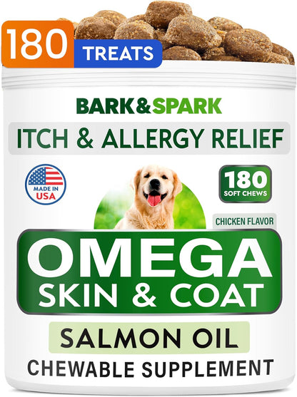 BARK&SPARK (Pack of 2 Omega 3 for Dogs - 360 Fish Oil Chews for Dog Shedding, Skin Allergy, Itch Relief, Hot Spots Treatment - Joint Health - Skin & Coat Supplement - EPA&DHA Fatty Acids - Salmon Oil