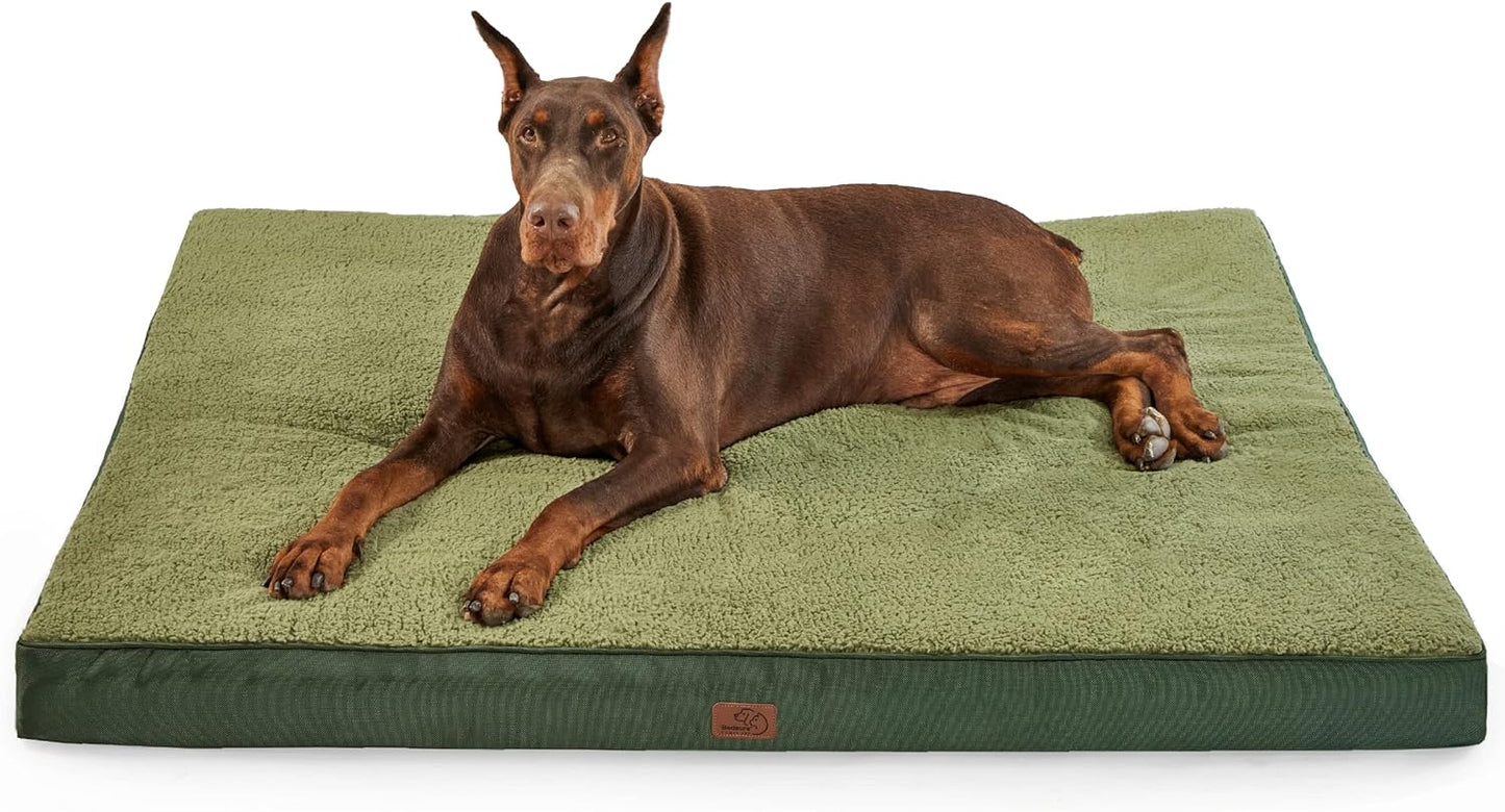 Bedsure Jumbo Dog Bed for Large Dogs - XXL Orthopedic Dog Beds with Removable Washable Cover, Egg Crate Foam Pet Bed Mat, Suitable for Dogs up to 150Lbs, Dark Green